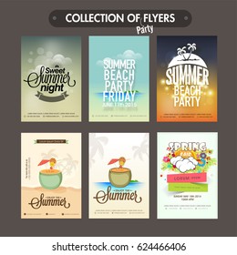 Collection of six different Summer Party flyers, templates or invitation cards design.