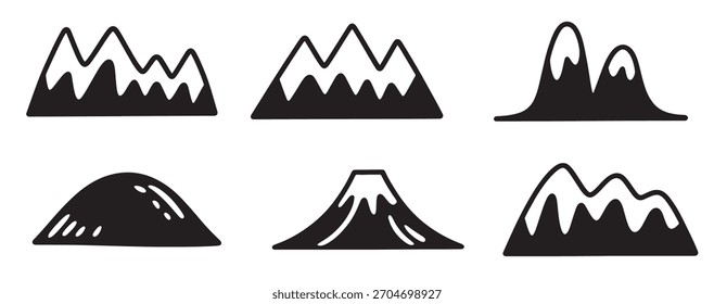 colección de seis siluetas de montaña dibujadas a mano distintas