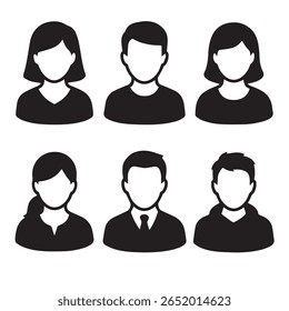 Ícones simples de perfil de usuário em preto e branco para mídias sociais.