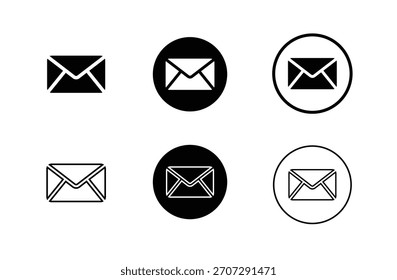 Una colección de seis íconos de sobre de correo electrónico en varios estilos