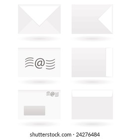 Collection of six envelope icons with drop shadow