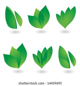collection of six environmental leaf designs with shadow