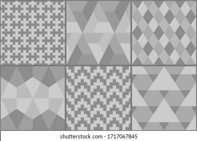 Collection of six ethnic seamless patterns. Rhombuses, diamonds, lozenges, triangles, hexagons, crosses motif. Folk prints. Geometrical ornaments set. Tribal wallpapers. Abstracts images. Vector arts