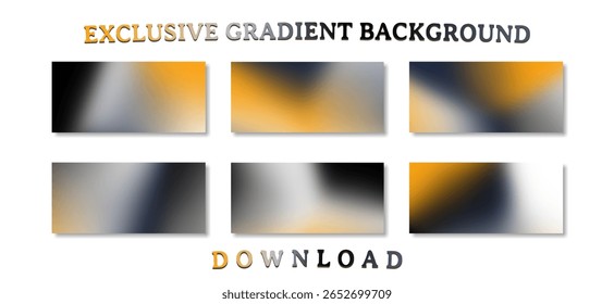 A collection of six exclusive, blurred gradient backgrounds featuring a sophisticated and modern palette of gold, black, and silver.
