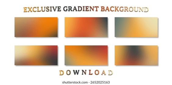 Uma coleção de seis planos de fundo de gradiente exclusivos com uma paleta de cores quentes e terrosas, sombras de laranja, marrom, bege e cinza suavizado para uma sensação de outono ou retro.