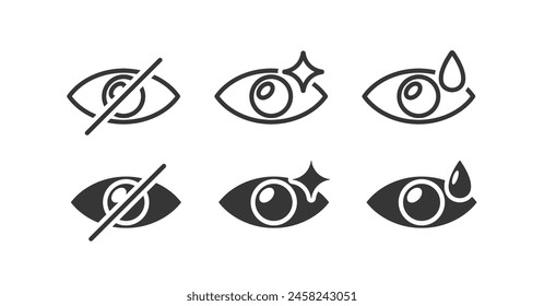 Collection Of Six Eye Icons Presented In Clean, Modern Designs. Vector Set Includes Signs With Visual Metaphors