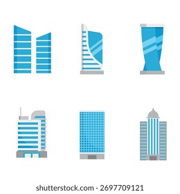 Collection of Six Flat Design Modern City Buildings