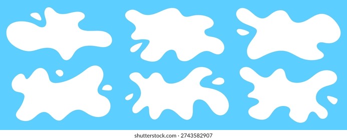 Collection of six flat, white liquid splash frames