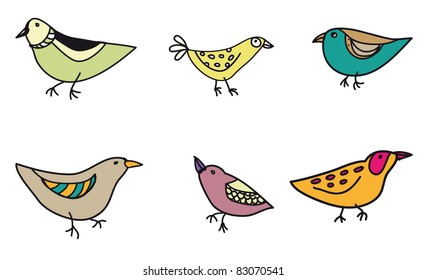 collection of six funny birds in vector