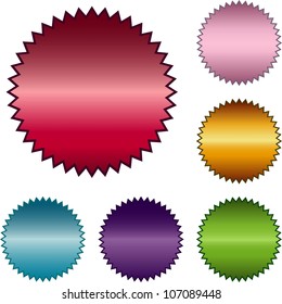 Collection of six glossy buttons in various colors