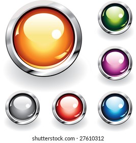 Collection of six glossy buttons in various colors