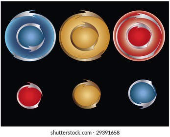 Collection of six glossy buttons in various colors