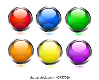 Collection of six glossy buttons in various colors