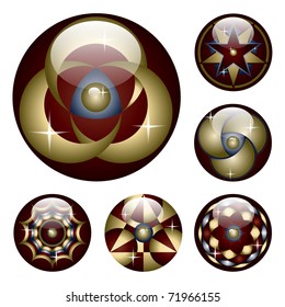 Collection of six glossy buttons. Glossy web buttons in a form of geometric crop circles.