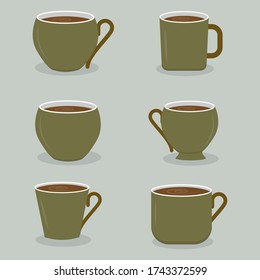 Collection of Six Green Coffee Mug vector design