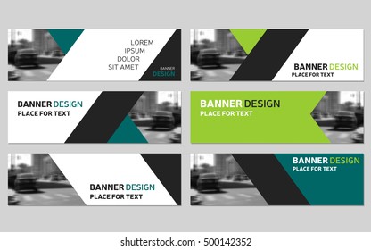 Collection of six green horizontal business banner templates. Corporate banner, website modern banner, abstract background layout. Template for business banner design. Technology presentation banner.