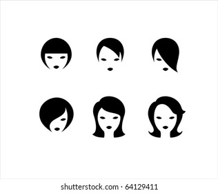 Collection of six hairstyles on a white background