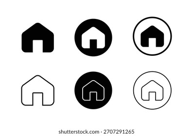 Colección de seis variaciones del conjunto de iconos de casa en colores blanco y negro