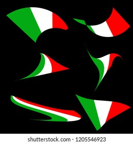 A collection of six italian flags with different shapes, isolated on black background - Vector