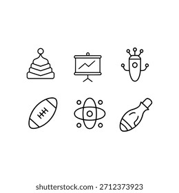 Colección de seis iconos de línea aislados sobre un fondo transparente
