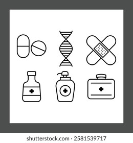 A collection of six medical icons arranged in a grid