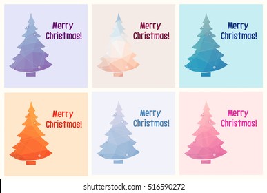 Collection of six Merry Christmas Cards, Christmas tree, 
spruce