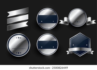 collection of six metal badge label symbol banner design vector