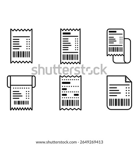 Collection of Six Minimalist Black and White Receipt Icons Various Styles Clean Design Financial Theme