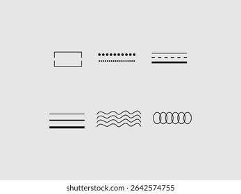 A collection of six minimalist line art icons representing different types of borders and dividing lines