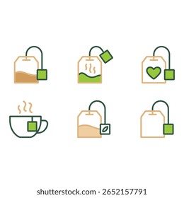 Collection of Six Modern Tea Bag Icons Warm Calming and Minimalist Line Art Style