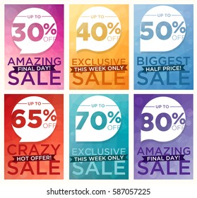 Collection of six narrow colored Sale Flyers with glare, can be used as poster or banner