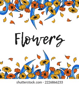 collection six object of flowers bright illustration