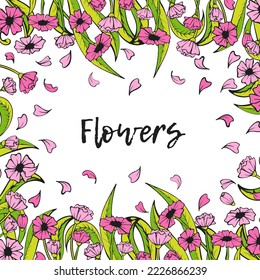 collection six object of flowers bright illustration