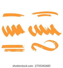 Collection of Six Orange Paint Brush Strokes for Artistic Design Assets