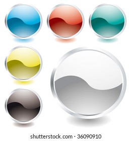 collection of six oval icons with light reflection and silver bevel