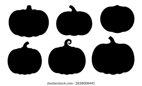 Collection of six pumpkin silhouettes in different shapes and sizes, perfect for autumn, Halloween, and seasonal decoration themes.