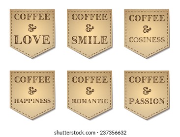 Collection of six retro coffee labels with text