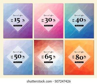 Collection of six  Sale Flyers, geometric lines, poligon background