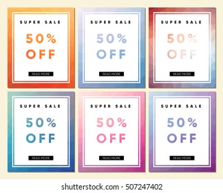 Collection of six Sale Flyers, poligon background, clear design