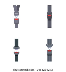 Collection of six seat belt buckles illustrating various locking states
