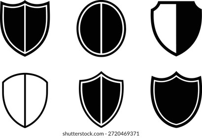 Una colección de seis siluetas de escudo en formato Vector, aptas para proyectos de diseño e ilustración.