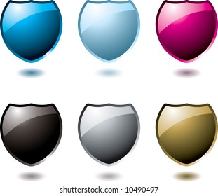 collection of six shield in a variation of colours