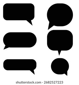 Colección de seis burbujas de discurso de silueta y burbujas de pensamiento en varias Formas y tamaños sobre una Ilustración vectorial de fondo blanco.