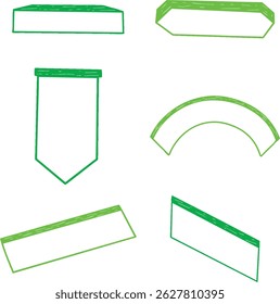 Collection of Six Simple Green Outline Banners and Label Shapes for Text and Design Integration