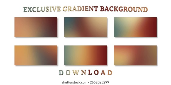 Uma coleção de seis fundos de gradiente suaves e borrados com uma paleta de cores quente, terra e retro.