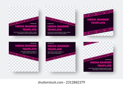 Collection of six square vector banner templates in black and pink