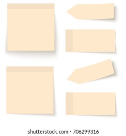 collection of six sticky papers with shadow in color yellow