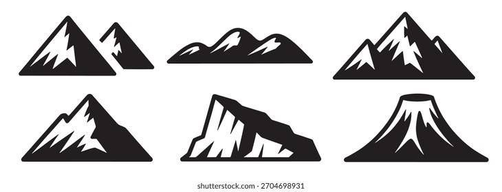 colección de seis estilizadas siluetas de montaña en blanco y negro