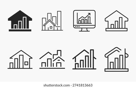 A Collection of Six Stylized Icons Representing Real Estate Growth and Investment Trends
