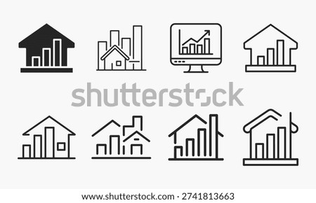 A Collection of Six Stylized Icons Representing Real Estate Growth and Investment Trends